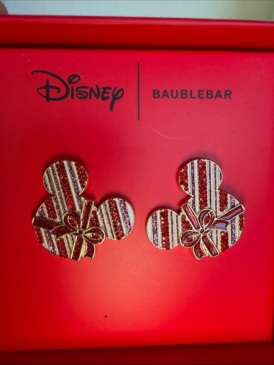 Disney Baublebar Jewelry - Disney BaubleBar Red and Gold Mickey Bow Stripe Stud Earrings NIB